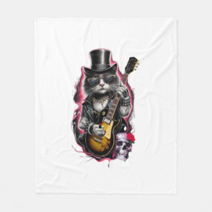Manta Polar Rock y Roll Rock C de Guitarra Jugando Gato 80's 9