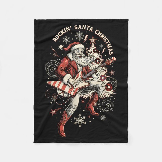 Manta Polar Rockin Santa Playing Guitar Funny Christmas Retro  (Anverso)