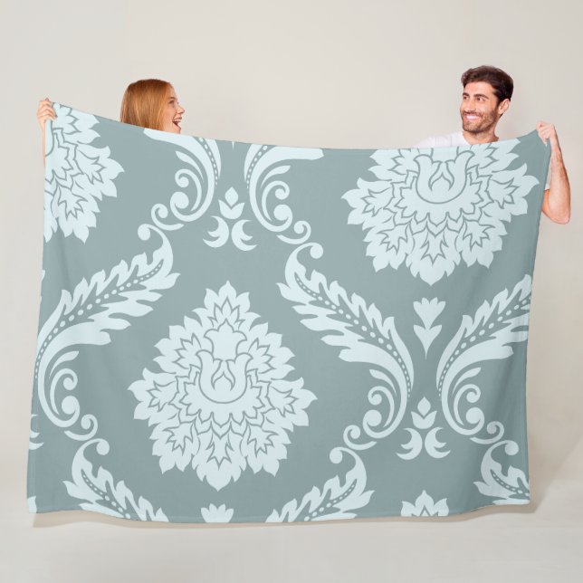 Manta Polar Rococo Damask Art I Duck Egg Blue+Teal (In situ)
