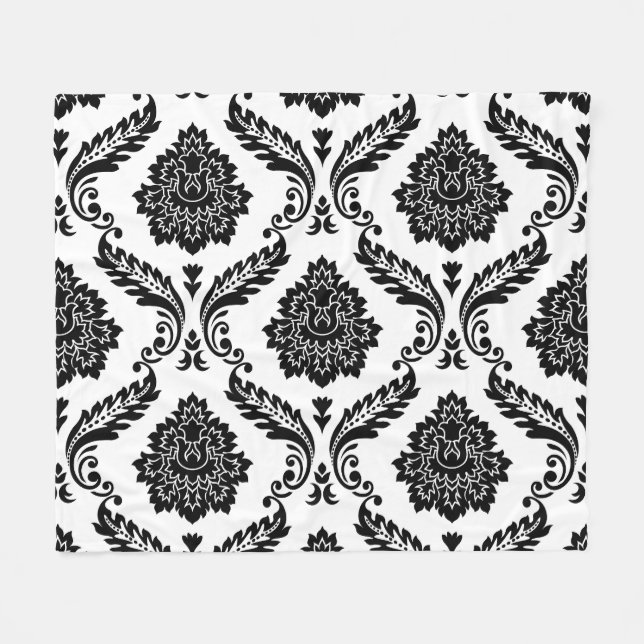 Manta Polar Rococo Damask Lg Pattern Black on White (Frente (Horizontal))