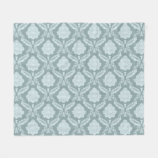 Manta Polar Rococo Damask Pattern Duck Egg Blue+Teal (Frente (Horizontal))