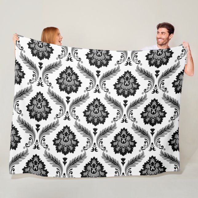 Manta Polar Rococo Damask Pattern Grey Black White (In situ)