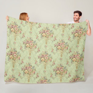 Manta Polar Rococo floral de estilo victoriano verde sabio fra