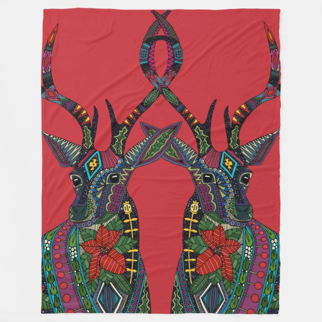 Manta Polar rojizo de venado de poinsettia (Anverso)
