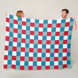 Manta Polar Rojo Blanco Azul Retro Tartán Cuadros 4 de Julio