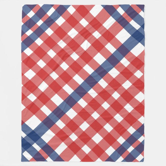 Manta Polar Rojo, blanco y azul Gingham Plaid Americana (Anverso)