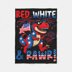 Manta Polar Rojo Blanco Y Rugido Dinosaurio T Rex Patriótico 4
