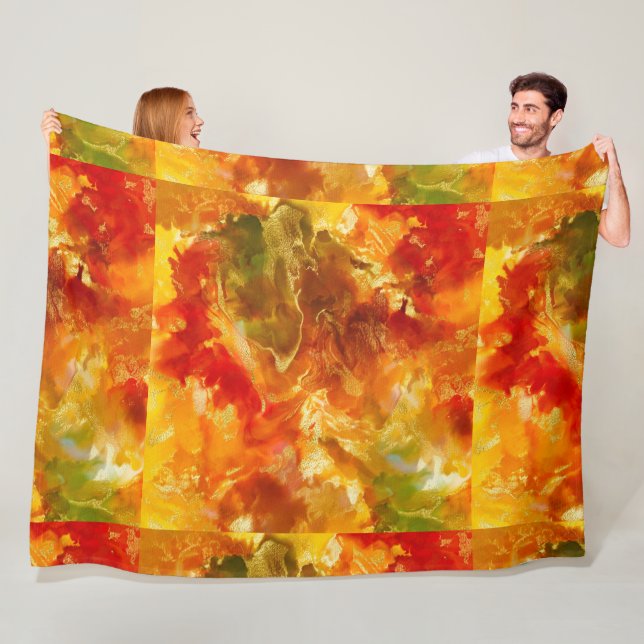 Manta Polar Rojo de mármol, naranja, dorado, amarillo (In situ)