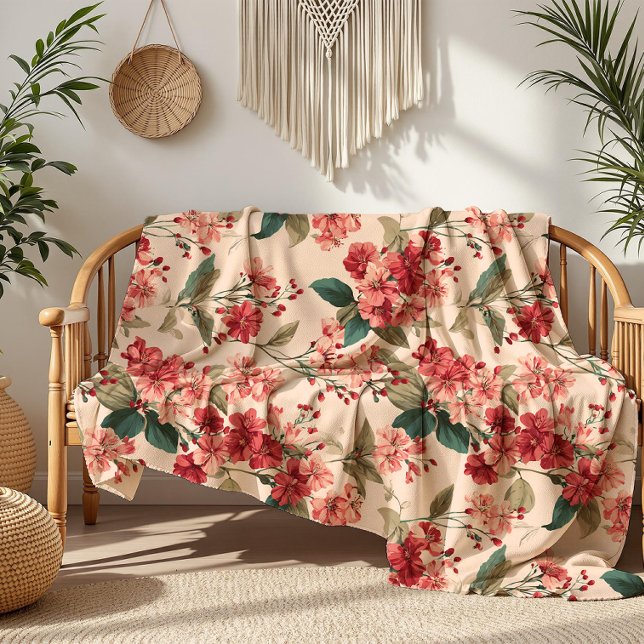 Manta Polar Rojo en rosa Hibiscus Floral (Subido por el creador)