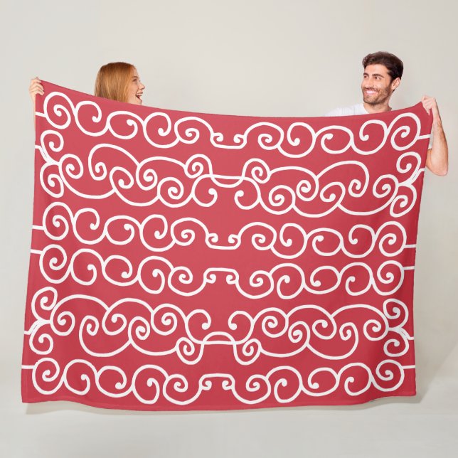 Manta Polar Rojo ladrillo con rollos blancos (In situ)