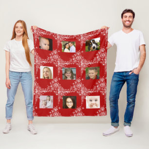 Manta Polar Rojo, Navidad, Hermosos Copos de Nieve, Foto Perso