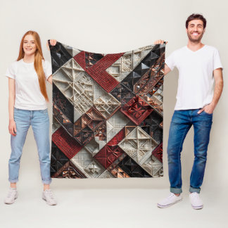 Manta Polar Rojo Negro Marfil Micro Mosaico 3D Geométrico