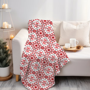 Manta Polar Rojo Negro Y Blanco Clásico Feria Nórdica Isle Mot