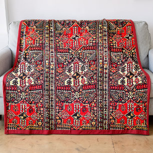 Manta Polar Rojo Oriental&Blanco Patrón Tribal Geométrico