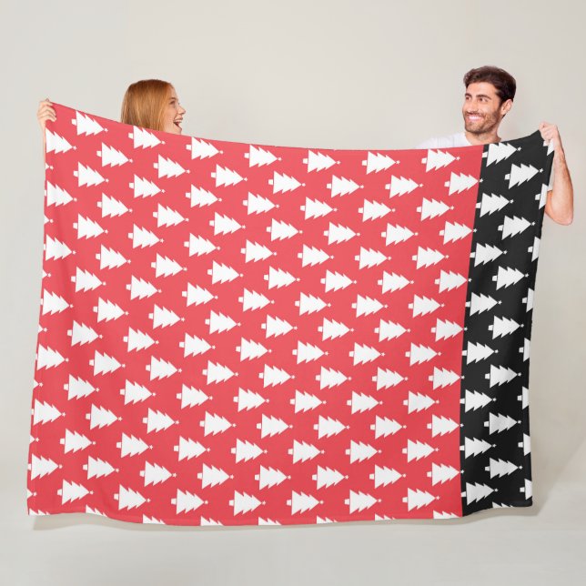 MANTA POLAR ROJO Y NEGRO CON FILAS DE ÁRBOLES DE NAVIDAD BLANC (In situ)