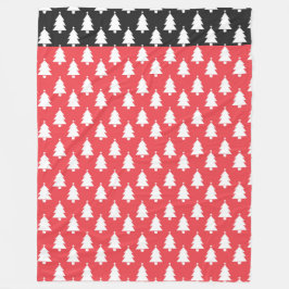 MANTA POLAR ROJO Y NEGRO CON FILAS DE ÁRBOLES DE NAVIDAD BLANC