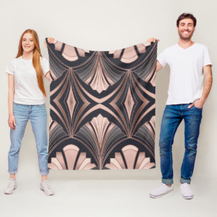 Manta Polar Romance de Oro Rosa Diseño de Abanico Neo Art Déco