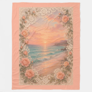 Manta Polar Romantic Coastal Sunset: Peach Roses & Vintage 