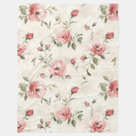 Manta Polar Romantic Cream Pink Roses Floral