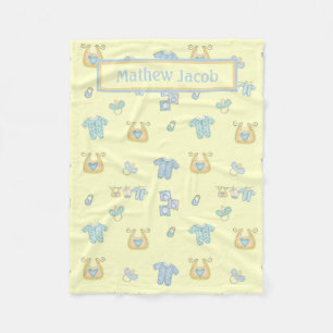 Manta Polar Ropa de bebé azul y amarillo Binkies Pins Blocks