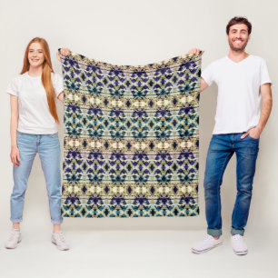Manta Polar Ropa de ikat beige azul étnico