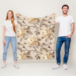 Manta Polar Rosa beige crema romántico patrón floral