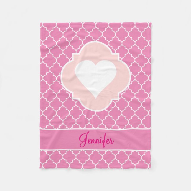 Manta Polar Rosa blanco Quatrefoil de la silueta del corazón (Anverso)
