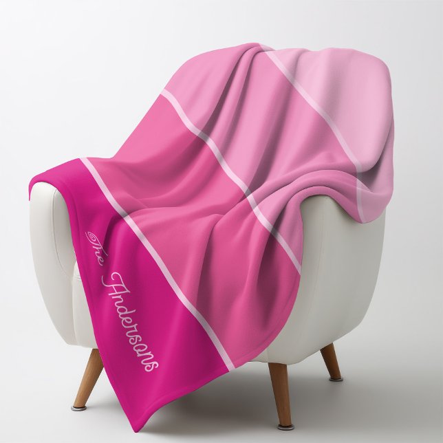 Manta Polar Rosa caliente vibrante | Bandas de Ombre con guión (A trendy, girly blanket with ombre pink stripes and your name in script)