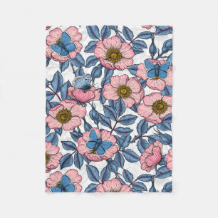 Manta Polar Rosa de perro y mariposas