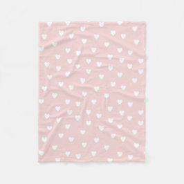 Manta Polar Rosa de Rubor con los corazones blancos