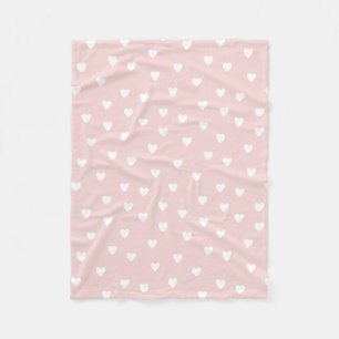Manta Polar Rosa de Rubor con los corazones blancos