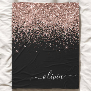 Manta Polar Rosa Dorado Brillo Rosa Glitter Monograma Femenino