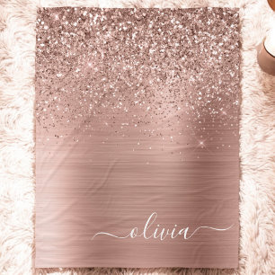 Manta Polar Rosa Dorado Metal Brillado Glitter Monograma