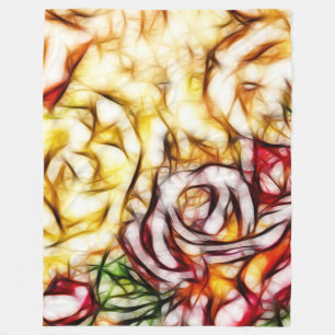 Manta Polar Rosa Floral Artística Resplandor Amarillo Abstract