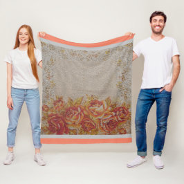 Manta Polar Rosa floral vintage de lujo