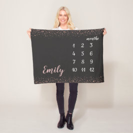 Manta Polar Rosa Gold Confetti Baby Girl Monthly Milestone