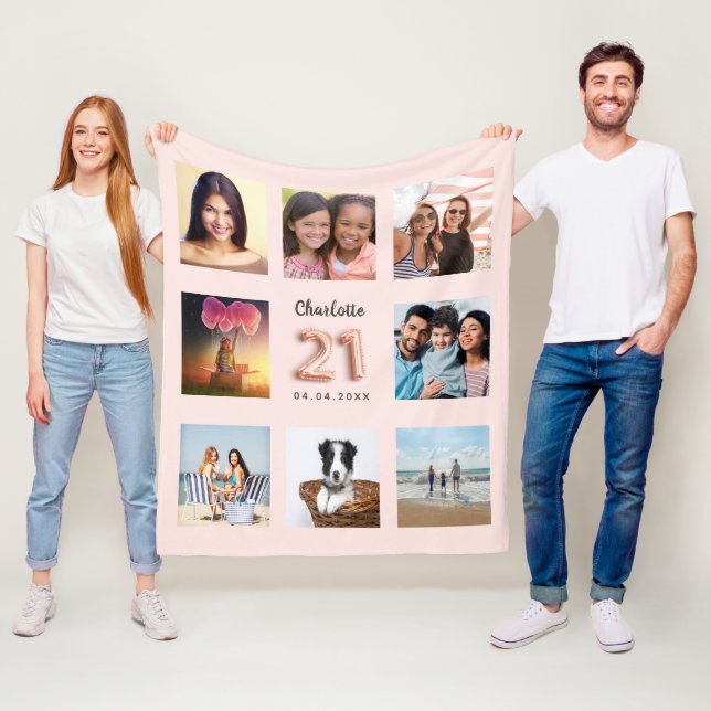 Manta Polar Rosa nombre del collage de fotos de oro de 21 años (In situ)