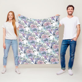 Manta Polar Rosa Pastel Floral Azul Polvoriento Púrpura