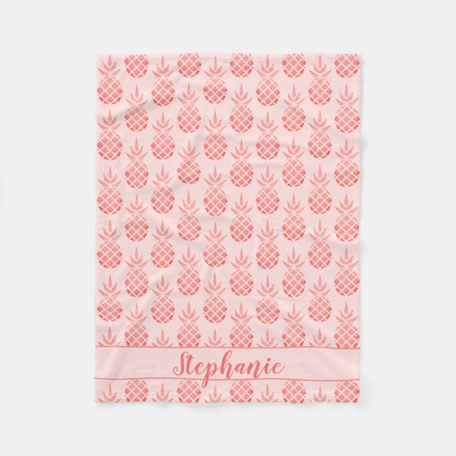 Manta Polar Rosa Purpurina dorado Pineapple Script Name Pink (Anverso)