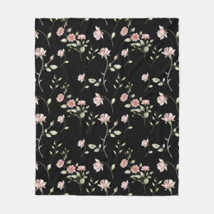 Manta Polar Rosa Rubor Acuarela Floral Negro