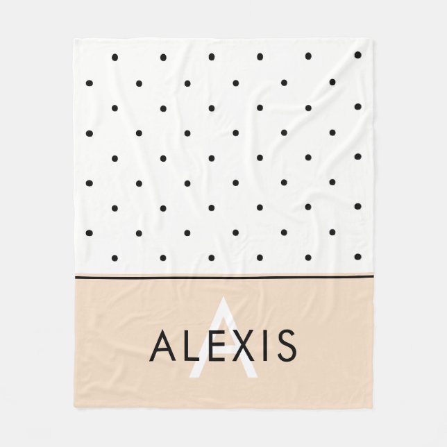 Manta Polar Rosa Rubor con puntos de polka en blanco y negro (Anverso)