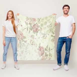 Manta Polar Rosa Verde Floral Cottage Core Shabby Chic