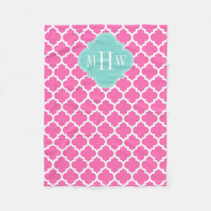 Manta Polar Rosado Caliente2 Con Marroquí #5 Turquesa Monogram