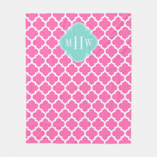 Manta Polar Rosado Caliente2 Con Marroquí #5 Turquesa Monogram