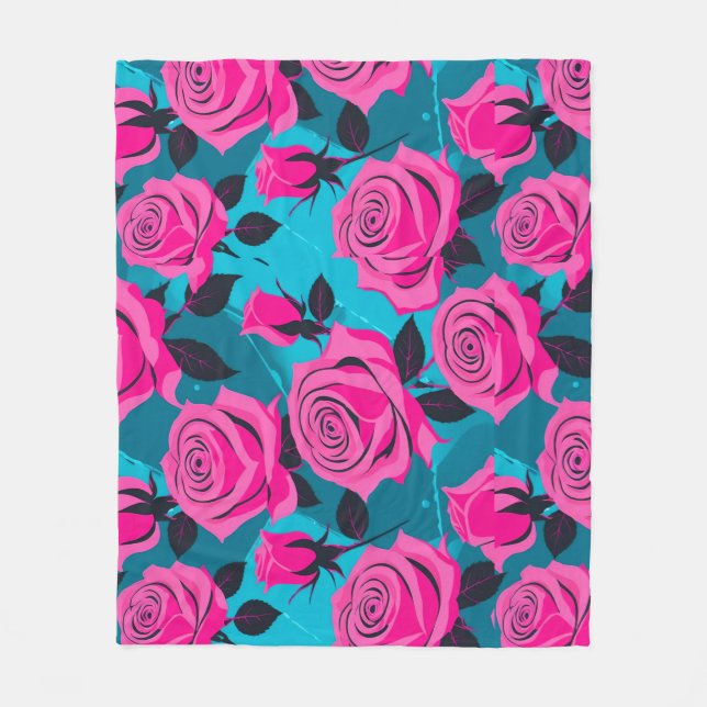 Manta Polar Rosas abstractas en neón rosa (Anverso)
