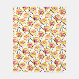 Manta Polar Rosas amarillas de fantasía líneas de tinta negra 