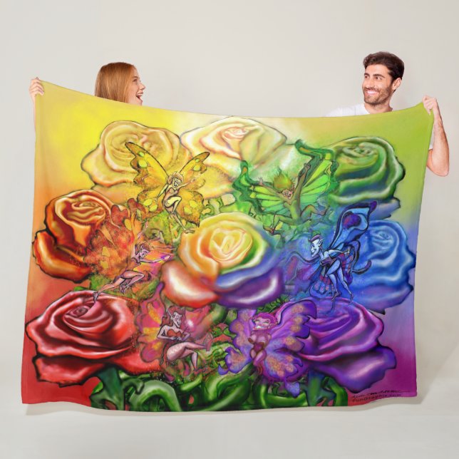 Manta Polar Rosas arcoiris Celebración Fleece Blanket (In situ)