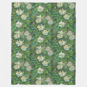 Manta Polar "Rosas blancas, hojas verdes", flores hermosas