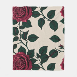 Manta Polar Rosas Carmesí Brillantes Con Hojas Verde Oscuro