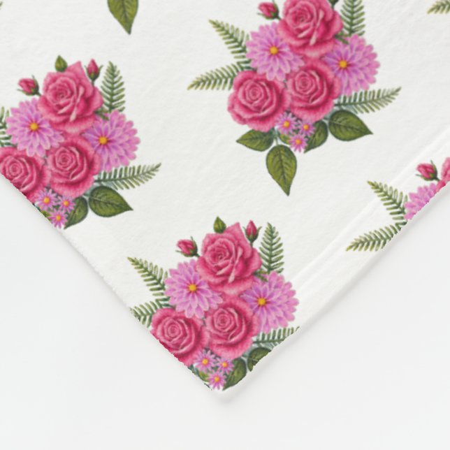 Manta Polar Rosas con Dahlias  (Esquina)